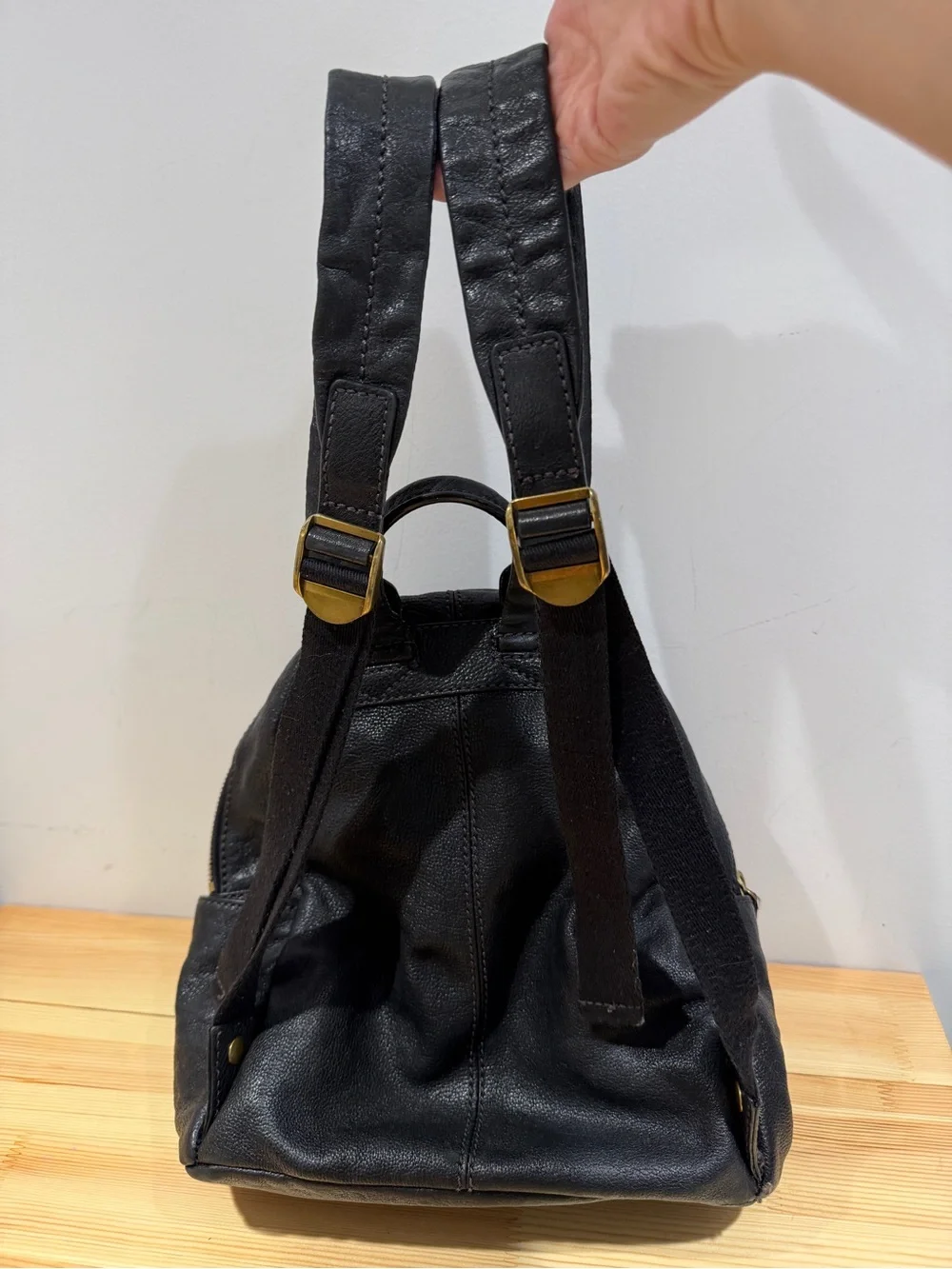 Frye Black Pebbled Leather Mini Backpack